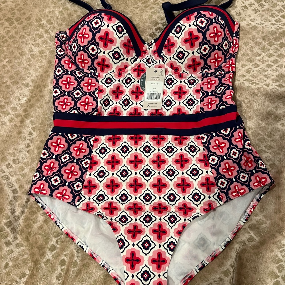 BODEN size 12 Pink and Navy Patterned Swimsuit
